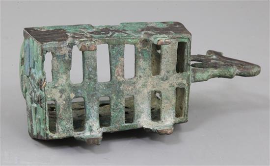 A Chinese archaic bronze brazier, Eastern Han dynasty, 25-220 A.D., 18.5cm long, 9.5cm high